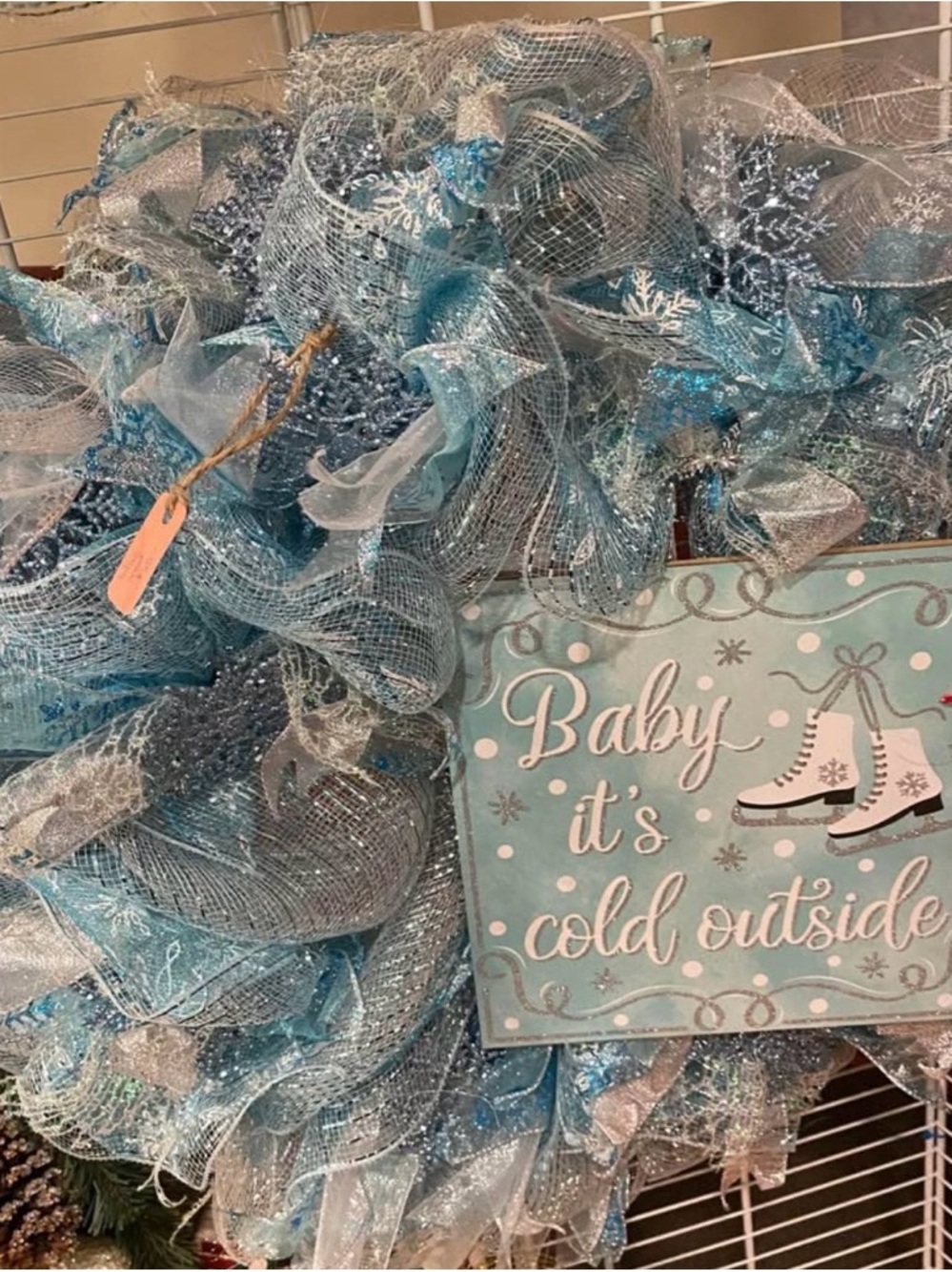 Blue and Silver 'Baby It's Cold Outside' Holiday Wreath